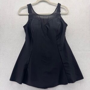 Shore‎ Shapes Swim Dress Tummy Control Sheer Neckline Black Size 12 Classic